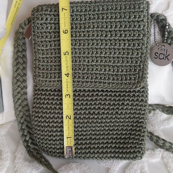 The Sak crocheted Sage Green Crossbody Mini Bag - Picture 11 of 14